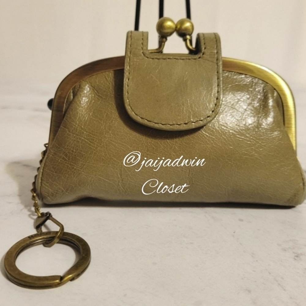 HOBO Int'l Olive Green Leather Kisslock Coin Purse/Makeup Bag/Pouch